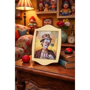 Vintage Clown Wall Plaque Folk Art Style Decorative Hanging 11.5 x 8